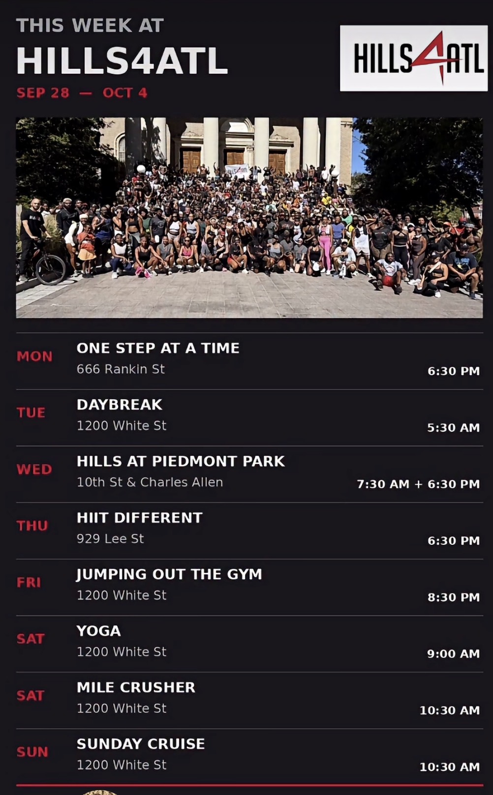 This week at Hills4ATL schedule